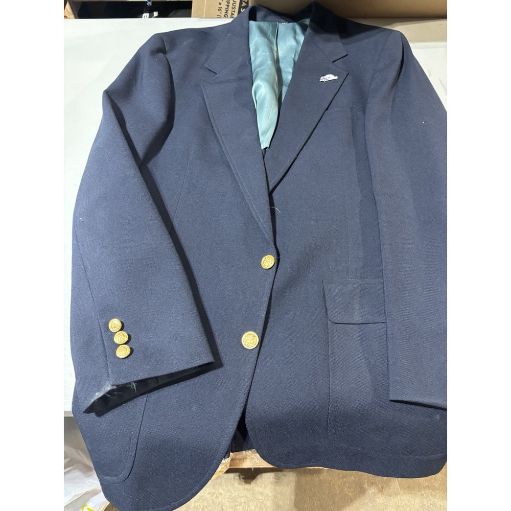 MENS PBM Navy‎ HERRINGBONE 2 BUTTON SPORT COAT 46 Gold Buttons